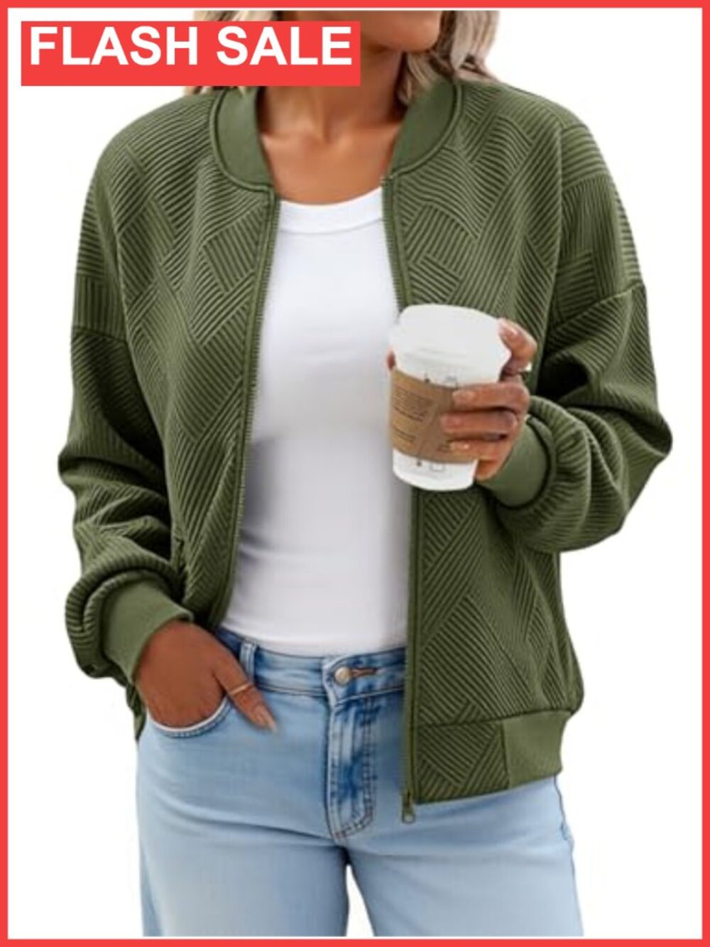 Women's Lightweight Zip Up Bomber Jacket with Pockets Casual